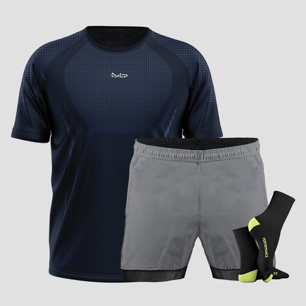Kit Camiseta Apex + Bermuda Aerofit + Meia Performance 9