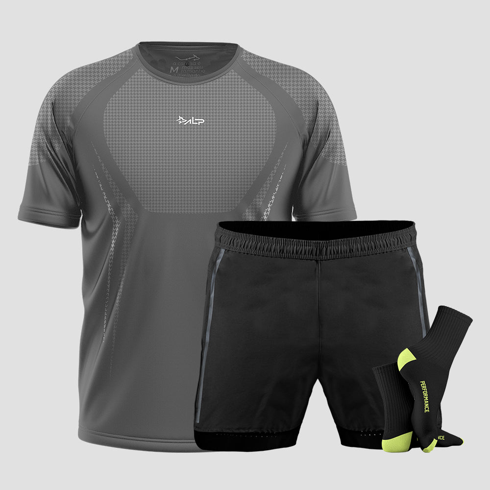 Kit Camiseta Apex + Bermuda Aerofit + Meia Performance 10