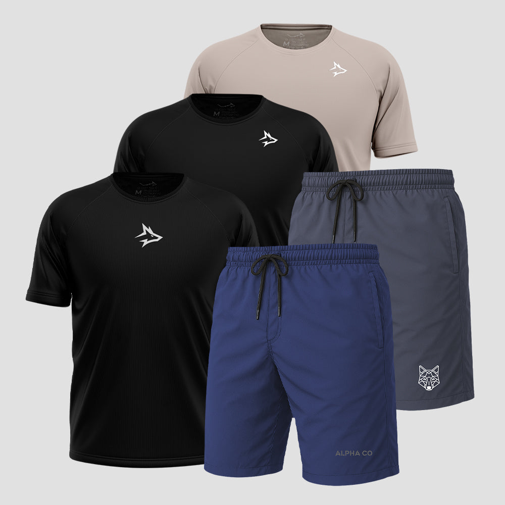 Kit Dry: 3 Camisetas + 2 Bermudas
