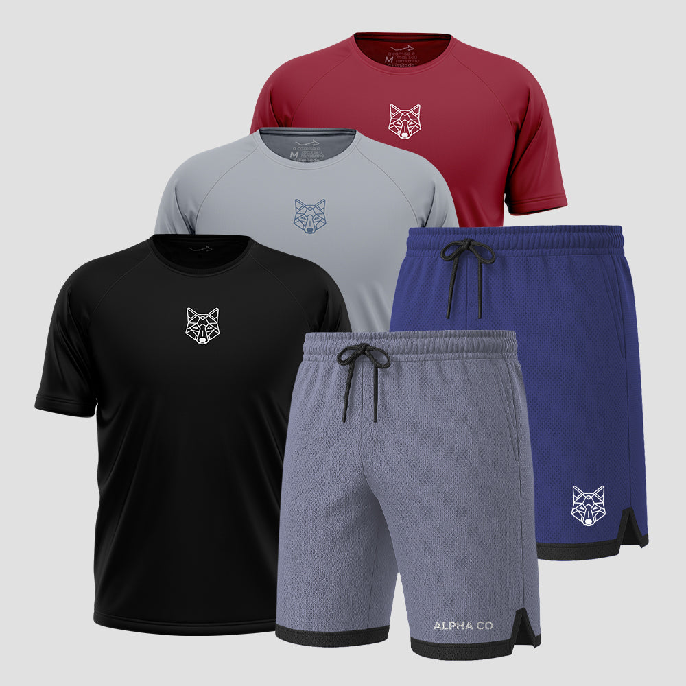 Kit Lobo: 3 Camisetas + 2 Bermudas